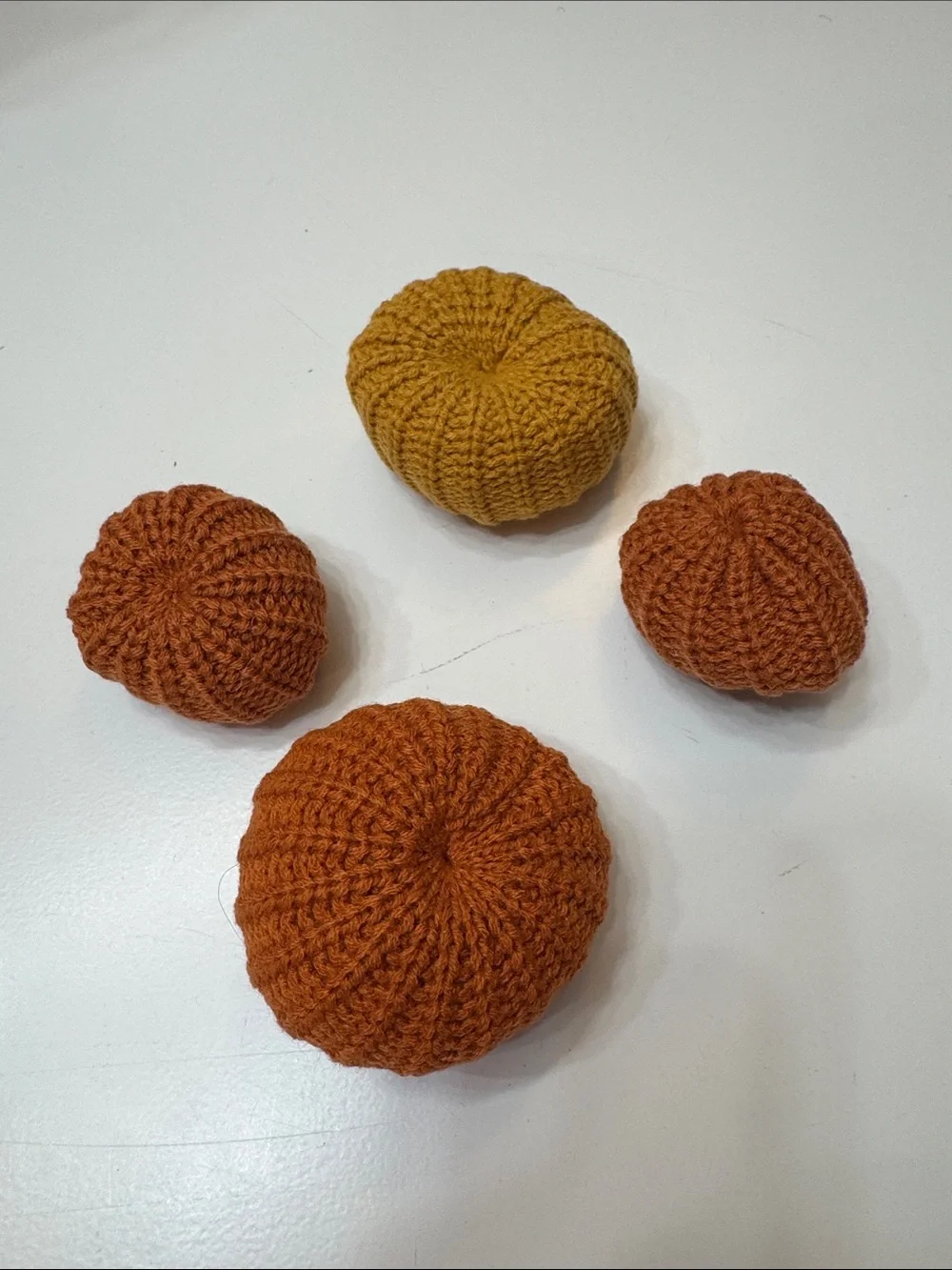 Handmade Knit Pumpkin Décor - Orange & Mustard Set of 4 #7